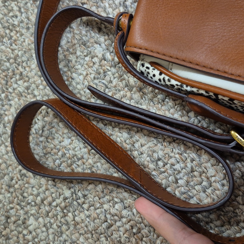 Fossil Memoir Novella Turn Lock Flap Brown & Cream Leather Crossbody Bag/Purse - Picture 14 of 15